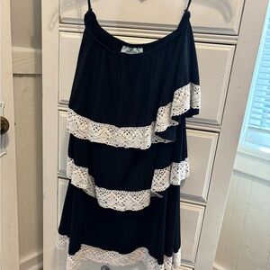 Black Dress with White Lace Trim